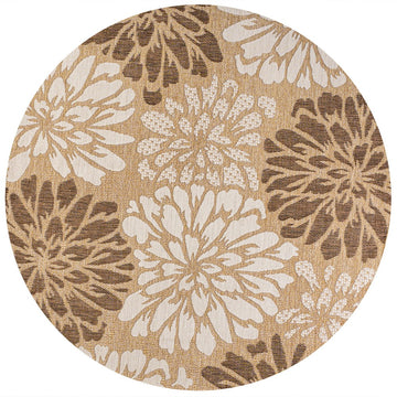 Zinnia Modern Floral Textured Weave Indoor/outdoor Round Rug